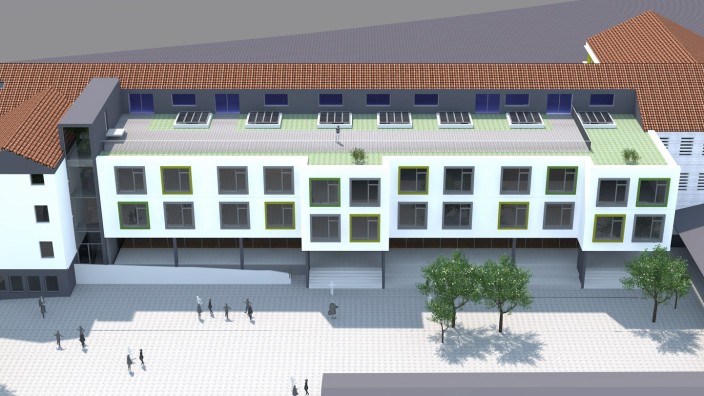 Entwurf Anbau Grundschule Grafing Blick von Norden Dachterrasse