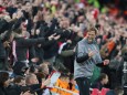 Jurgen Klopp manager of Liverpool celebrates the first goal during the Champions League Semi Final 1