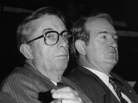 DGB-Chef Ernst Breit (links) und der nordrhein-westfälische Ministerpräsident Johannes Rau, 1986, Foto: Archiv der sozialen Demokratie der Friedrich-Ebert-Stiftung