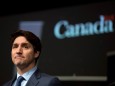 Canadian Prime Minister Justin Trudeau makes an announcement at the Canadian Space Agency in Longueuil