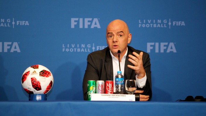 FILE PHOTO: FIFA president Gianni Infantino speaks during a news conference in Doha