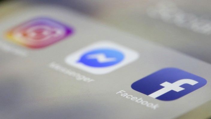 Logos von Facebook, Messanger und Instagram auf einem Screen