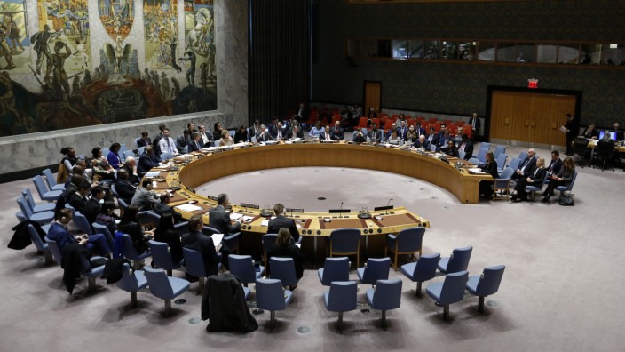 Der UN-Sicherheitsrat der Vereinten Nationen bei einer Tagung