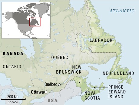 Kanada, Atlantikprovinzen, Newfoundland und Labrador, Nova Scotia, Prince Edward Island, New Brunswick, Karte: SZ