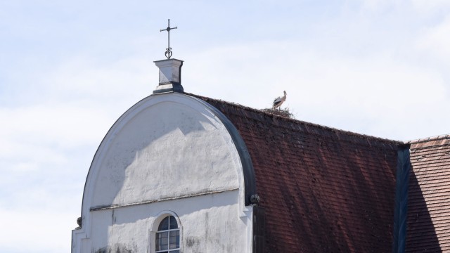 Nachwuchs verendet: Ankunft in Benediktbeuern: Anfang April hatte sich das Storchenpaar gerade auf dem Klosterdach häuslich eingerichtet.