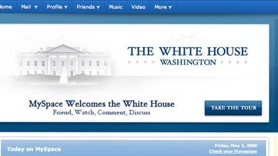 Obama auf Twitter und Facebook: Das Weiße Haus auf Myspace, eingerahmt von Pop-Bands.