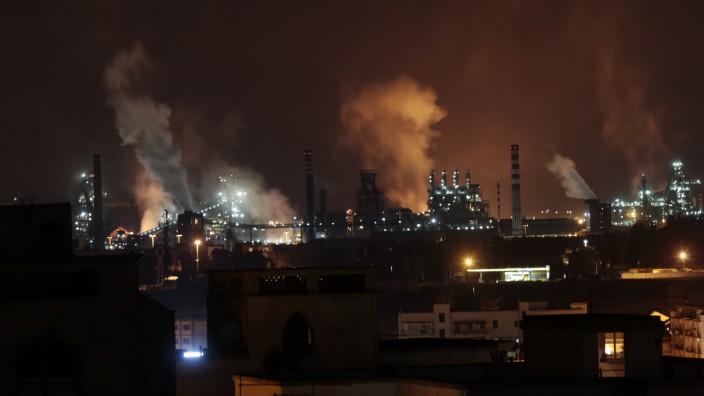 ILVA steel plants are seen in Taranto late in the night.