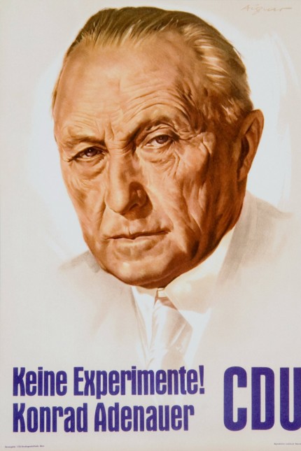 Illegale Spionage bei der SPD: Konrad Adenauer auf einem Plakat zur Bundestagswahl 1957.