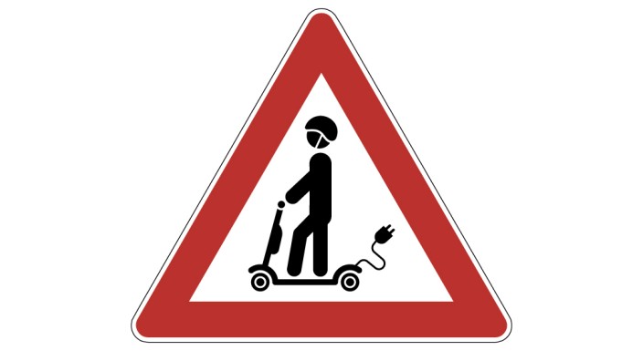 Neue Mobilitätsformen: Vorsicht Tretroller: Noch gibt es dieses Zeichen nicht. Sollte aber die Zahl der E-Scooter steigen, könnte es vielleicht in den Katalog aufgenommen werden. SZ-Grafik: Sara Scholz