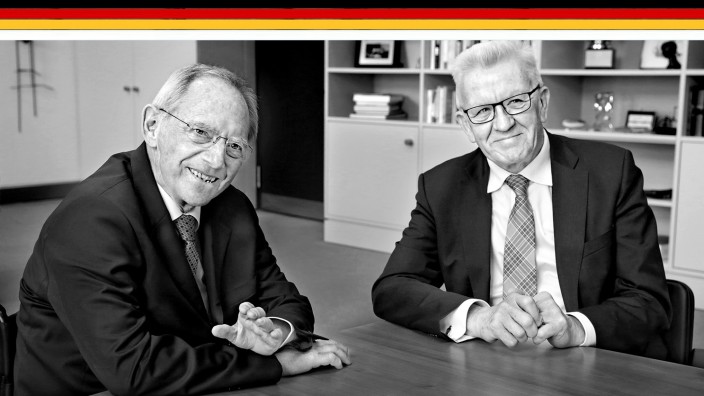 70 Jahre Grundgesetz: Der Badener und der Schwabe: Bundestagspräsident Wolfgang Schäuble (CDU) und Ministerpräsident Winfried Kretschmann (Grüne).