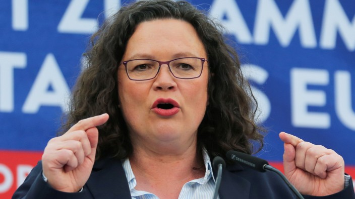 Social Democratic Party leader Nahles attends an EU election campaign rally in Saarbruecken