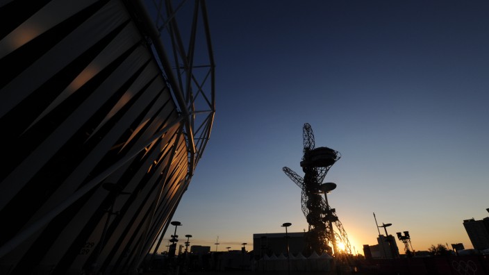 The sun rises over the Olympic Park in Stratford, east London