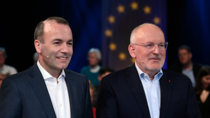 TV-Duell zur Europawahl: Manfred Weber (links) und Frans Timmermans vor dem TV-Duell.