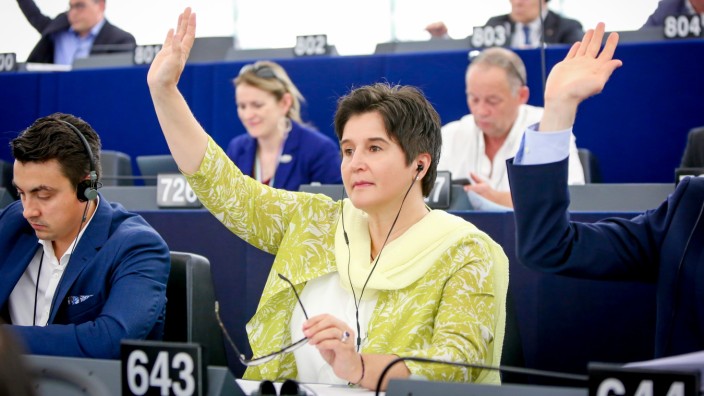 Europawahl: Maria Noichl hebt im Europaparlament in Straßburg die Hand zur Abstimmung. Am Anfang musste sie sich vorwerfen lassen, dass sie nur auf ein Mandat aus sei, weil sie es nicht mehr in den Landtag geschafft hatte. Inzwischen hat sie viele überzeugt, dass ihr Herz tatsächlich für Europa schlägt.