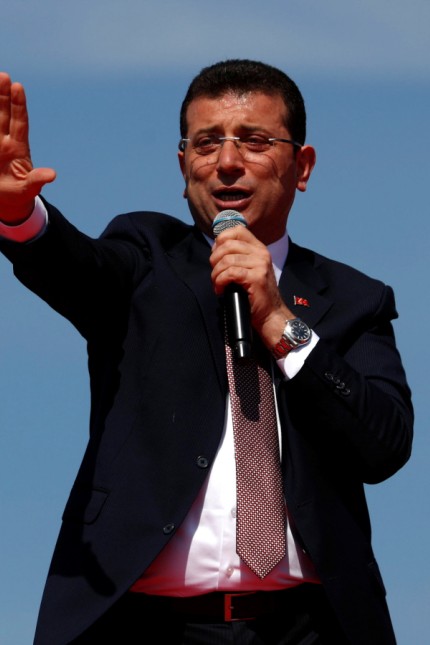 Mayor of Istanbul Imamoglu of the main opposition CHP addresses his supporters during a rally in Istanbul