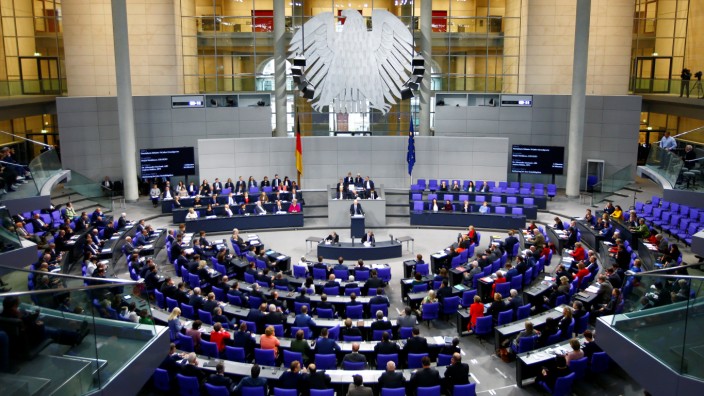 Session at the lower house of Bundestag parliament to mark the 70th anniversary of the German constitution, in Berlin