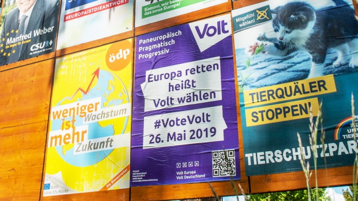 Ottobrunn, MÅ¸nchner Straße, Plakatwand fÅ¸r die Europa-Wahl, die meisten Wahlplakate werden jedoch wild aufgehÅ ngt.,  Foto: Angelika Bardehle