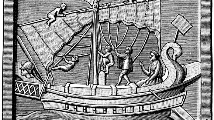 Antike Schiffe: Darstellung eines Römischen Handelsschiffs in Pompeii.
