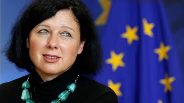 EU Justice Commissioner Jourova speaks during an interview with Reuters in Brussels