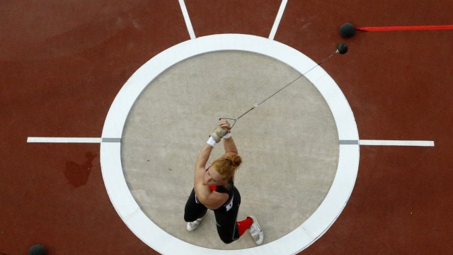 Germany's Betty Heidler competes in the women's hammer throw final at the London 2012 Olympic Games at the Olympic Stadium