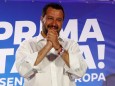Italian Deputy Prime Minister and leader of far-right League party Matteo Salvini gestures during his European Parliament election night event in Milan