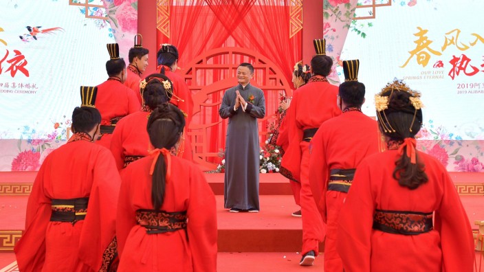Alibaba Group's co-founder and Executive Chairman Jack Ma attends a group wedding ceremony for the company's employees in Hangzhou