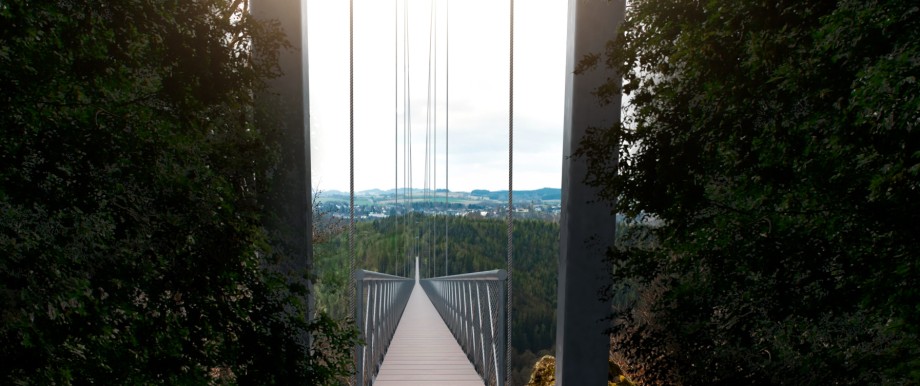 Oberfranken: Die Brücke über das Höllental in einer Simulation.