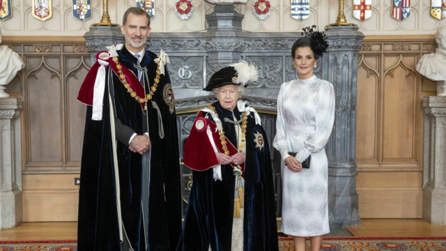 Spanisches Königshaus: Könige und Königinnen unter sich: Felipe VI., Elisabeth II. und Letizia am Montag in Windsor Castle, England.