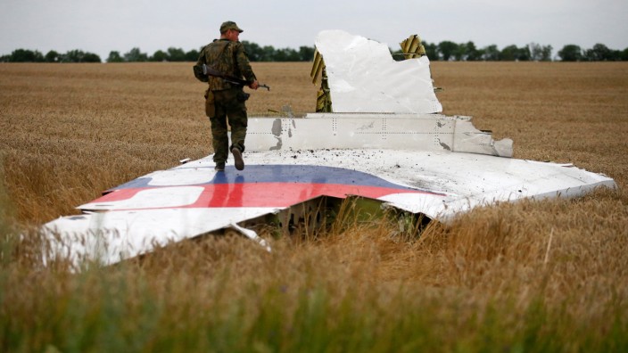 FILE PHOTO: Armed pro-Russian separatist stands on part of the wreckage of the Malaysia Airlines Boeing 777 plane after it crashed near the settlement of Grabovo in the Donetsk region