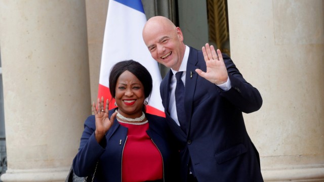 FILE PHOTO: FIFA President Gianni Infantino and FIFA Secretary General Fatma Samba Diouf Samoura arrive for a meeting at the Elysee Palace in Paris