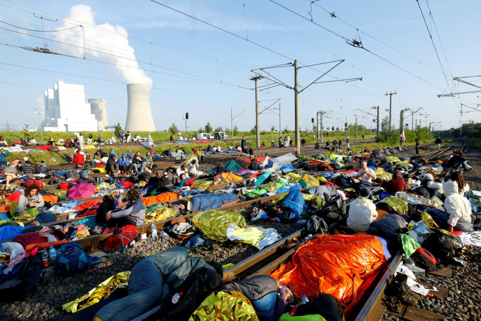 Protest against the climate change near Garzweiler open cast brown coal mine near Rommerskirchen