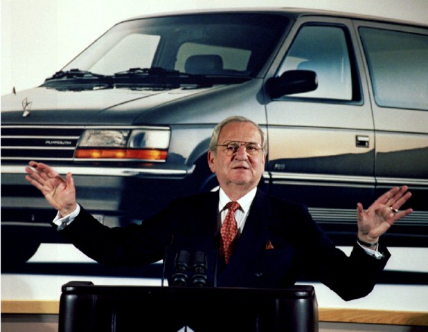 FILE PHOTO: Former Chrysler Chairman Iacocca is seen during a Chrysler briefing on earnings