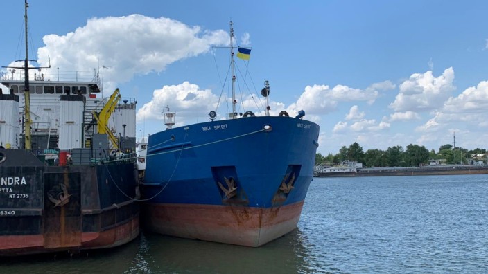 A view shows the Russian tanker Nika Spirit detained by Ukraine's security services in Izmail
