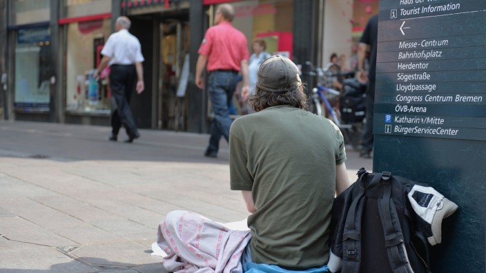Ein Obdachloser in der Innenstadt von Bremen