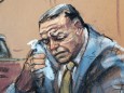 Cesar Sayoc weeps during sentensing in this courtroom sketch at the federal court in Manhattan