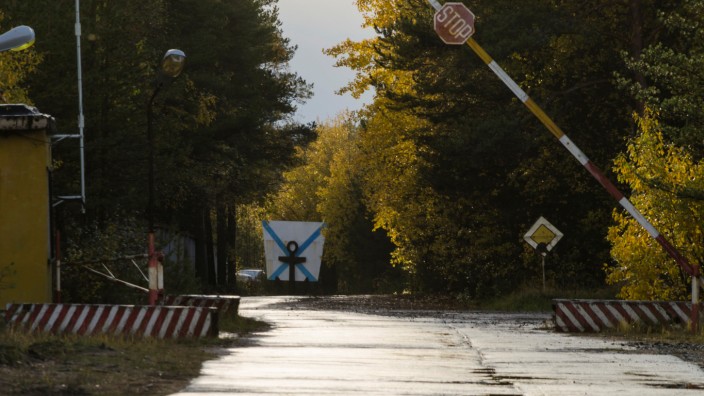 A view shows an entrance checkpoint of a military garrison located near the village of Nyonoksa in Arkhangelsk Region