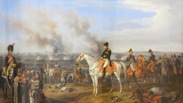 SZ-Vorabdruck: Napoleons Spuren in Regensburg: Auf Adam Albrechts Gemälde blickt Napoleon auf das brennende Regensburg, das Bild hängt im Landesmuseum Hannover.