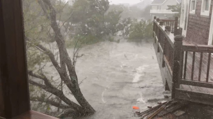 Severe flooding conditions can been seen in Ocracoke Island, North Carolina