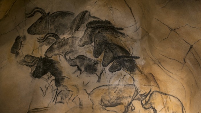 Replica of prehistoric rock paintings of the Chauvet Cave Chauvet Pont d Arc Cave Ardèche France