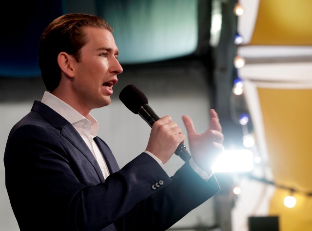 Head of People's Party Kurz delivers a speech in Vienna