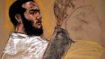 Guantanamo-Tribunal: Der Terrorverdächtige Omar Khadr bei der Anhörung in Guantanamo Bay.