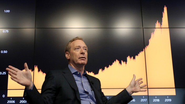 Microsoft President Brad Smith speaks during a Reuters Newsmaker event in New York