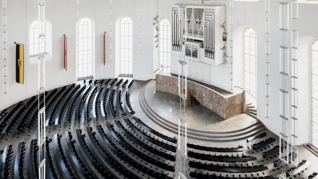 Rekonstruktion der Paulskirche: Blick in den heutigen Saal der Frankfurter Paulskirche.