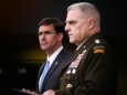 U.S. Defense Secretary Esper and Joint Chiefs Chairman General Milley address reporters at the Pentagon in Arlington