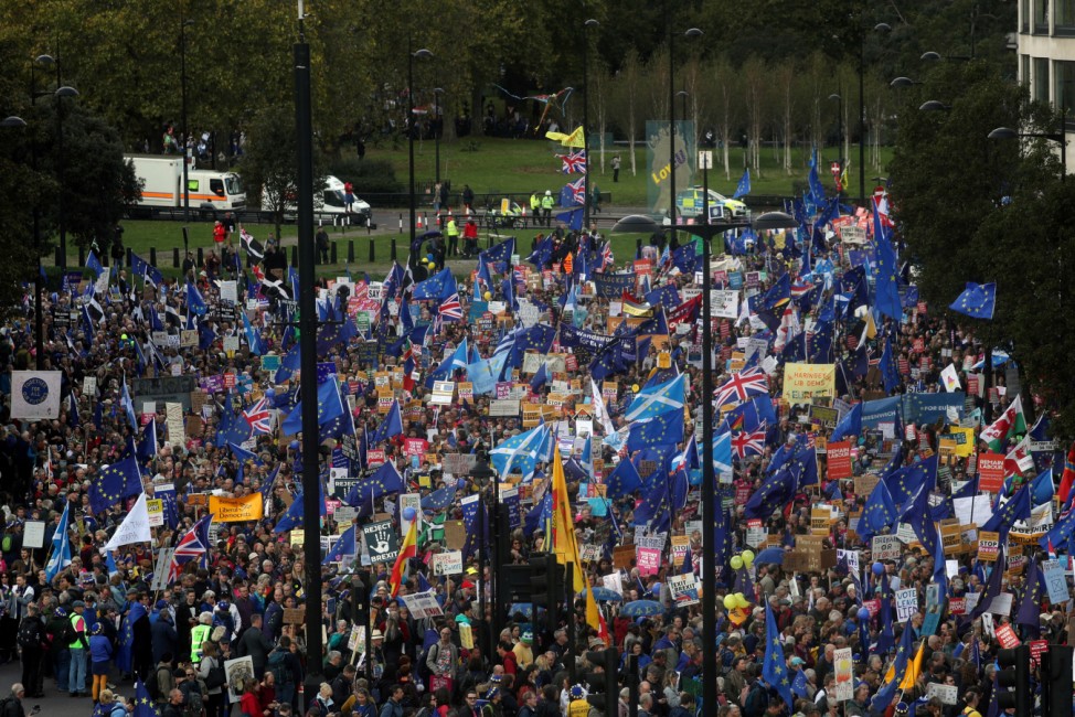 EU supporters march as parliament sits on a Saturday for the first time since the 1982 Falklands War, to discuss Brexit in London