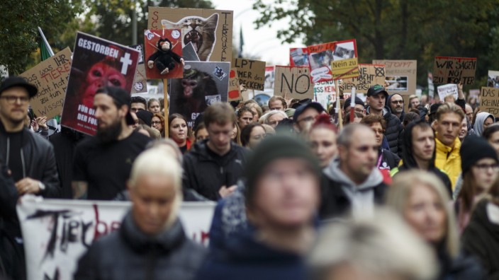 Demonstration gegen Tierversuche in Hamburg Laut Polizei demonstrierten am 19.10.2019 7300 Menschen in Hamburg-Neugraben