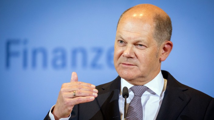 Olaf Scholz (SPD), Bundesminister der Finanzen, spricht auf einer Pressekonferenz