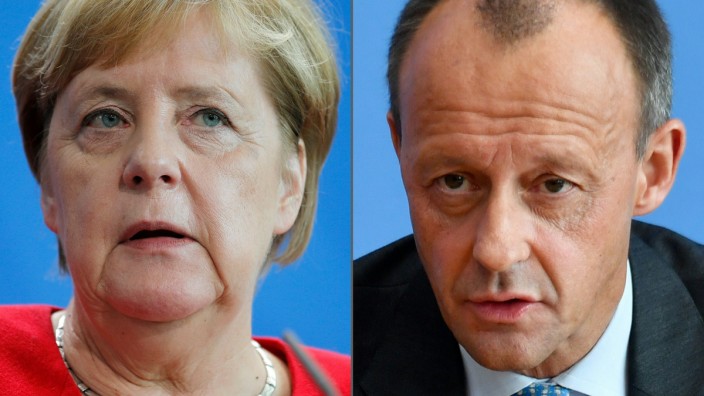 Machtkampf in der CDU: Der frühere CDU/CSU-Fraktionschef Merz (r.) hatte Kanzlerin Merkel vorgeworfen, "dass sich seit Jahren über dieses Land wie ein Nebelteppich die Untätigkeit und die mangelnde Führung durch die Bundeskanzlerin legt".