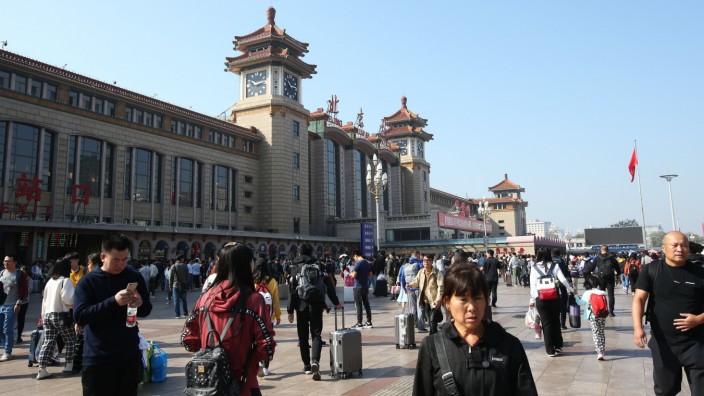 October 7, 2019, Beijing, China: Beijing Railway Station is crowded with travelers who finishes their journey in the Nat