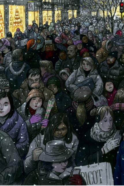 Graphic Novel: Gesichter in der Menge: Auf dem Wimmelbild ist jeder einzelne Weihnachts-Shopper erkennbar.